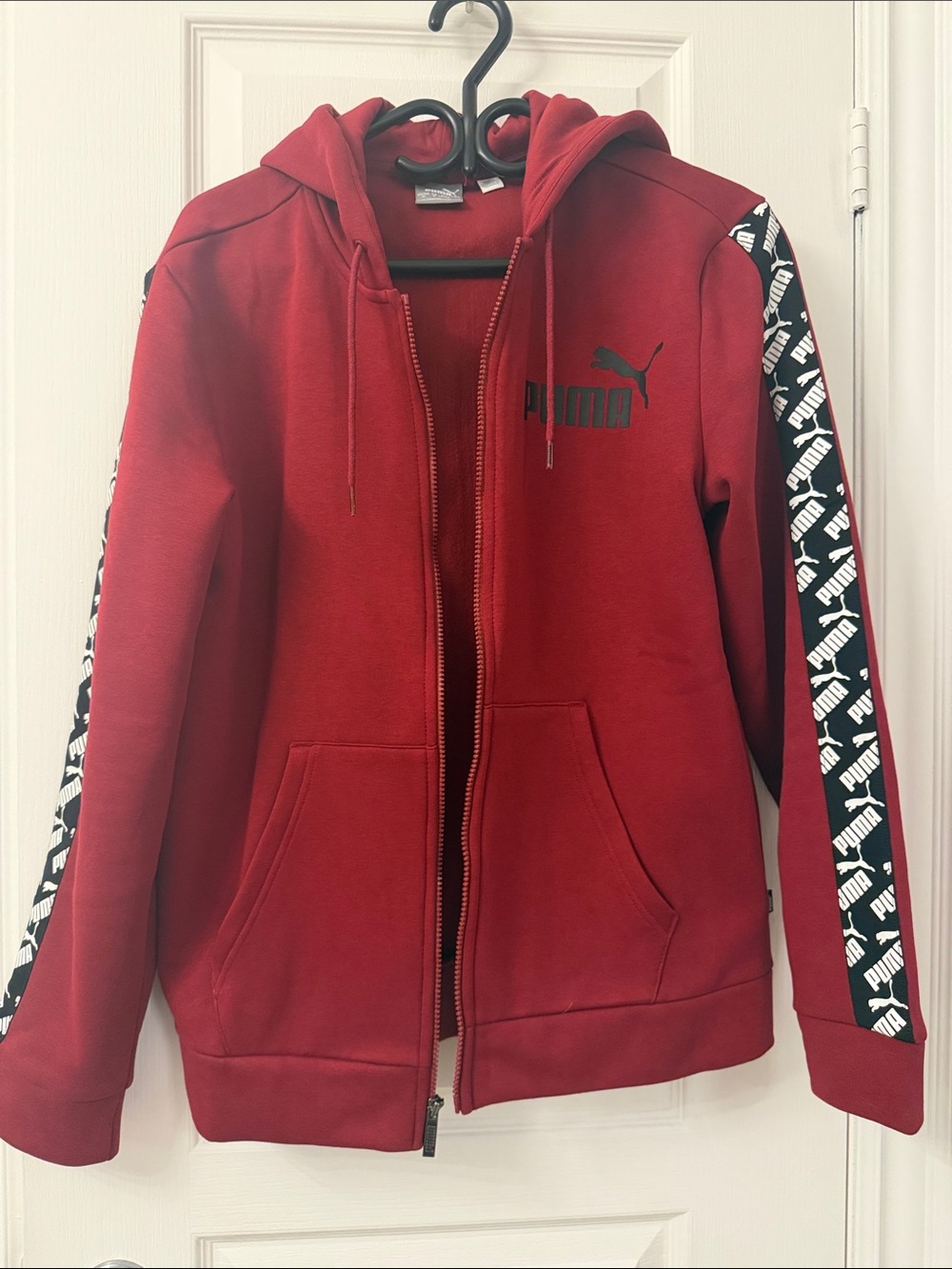 Puma Red Kids' Full-Zip Hoodie with Logo Tape Sleeves